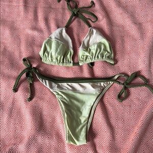 Brazilian Color Block Green Bikini Set
